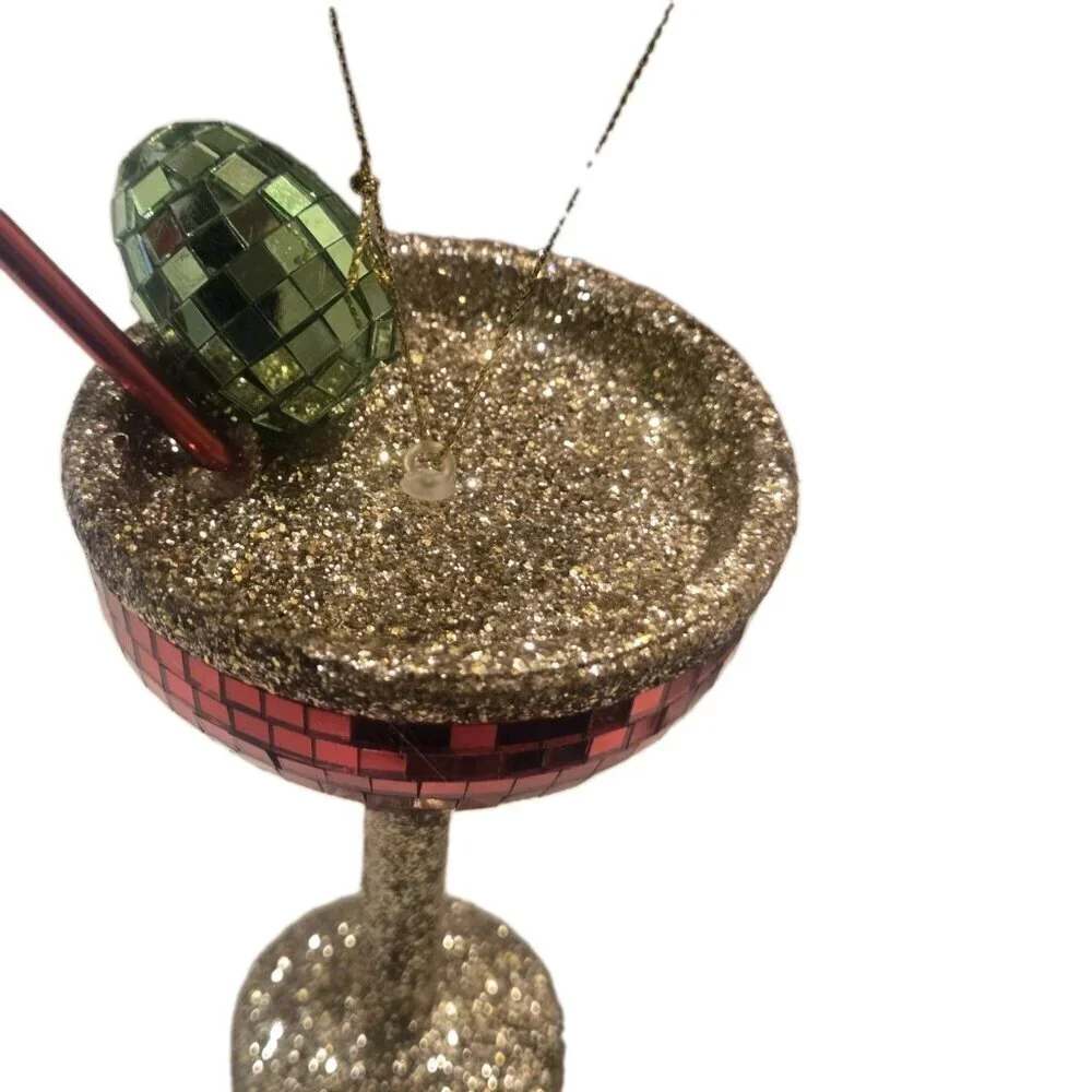 New Large Disco Glitter Dirty Martini Cocktail Hoilday Christmas Tree Ornament